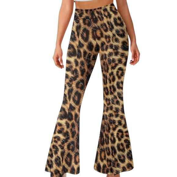 Cheetah Print Flare Yoga Pants Womens Med Italian Glam Mob Wife Elastic Waist - Picture 1 of 11